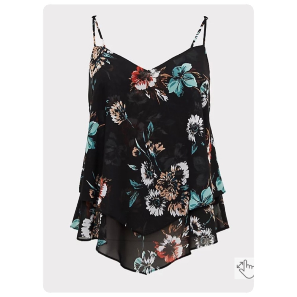 BLACK FLORAL CHIFFON DOUBLE LAYER HANDKERCHIEF CAMI